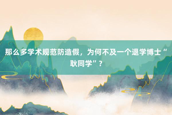 那么多学术规范防造假，为何不及一个退学博士“耿同学”？